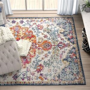 NWT Hillsby Oriental Blue/Orange Area Rug Size : Rectangle 5'3" x 7'